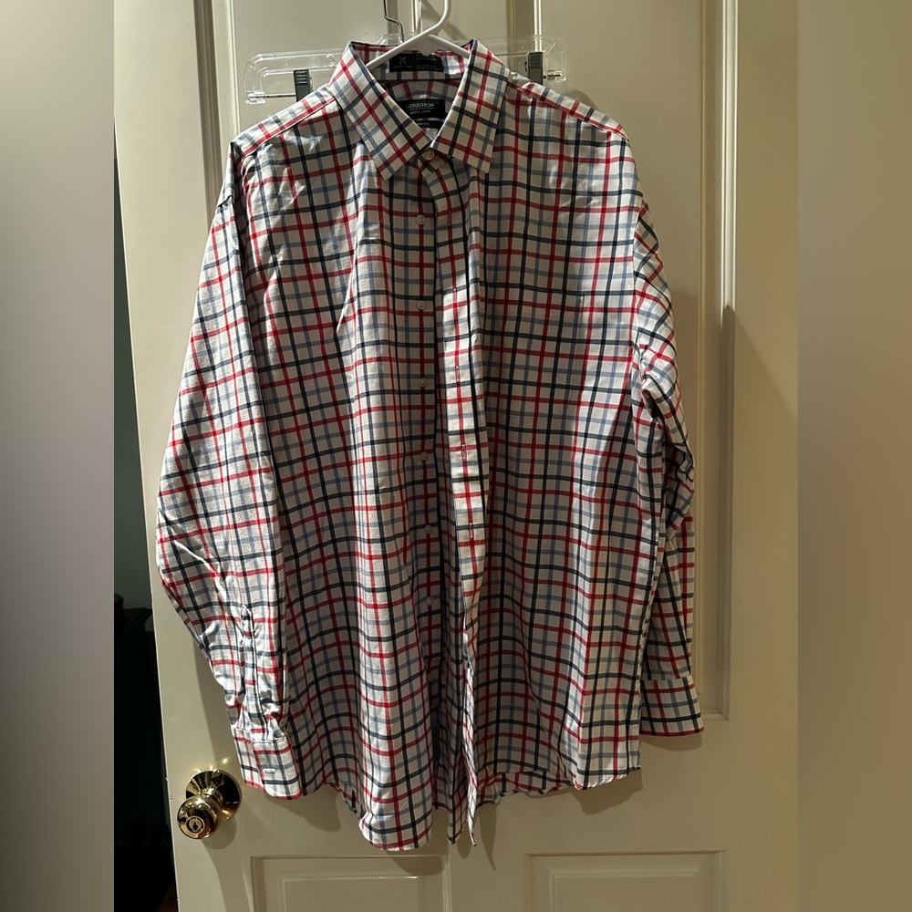 Nordstrom Multicolor Plaid Casual Shirt - red white and blue.